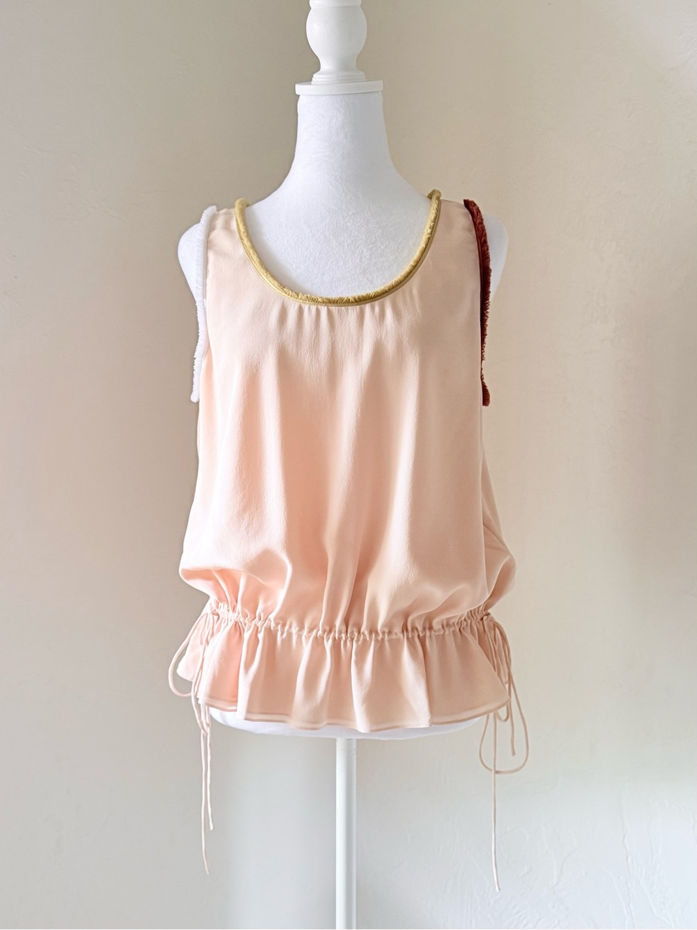 Chloe Sleeveless Silk Drawstring Waist Top / Tank Light Powder Pink 42 FR 10 US